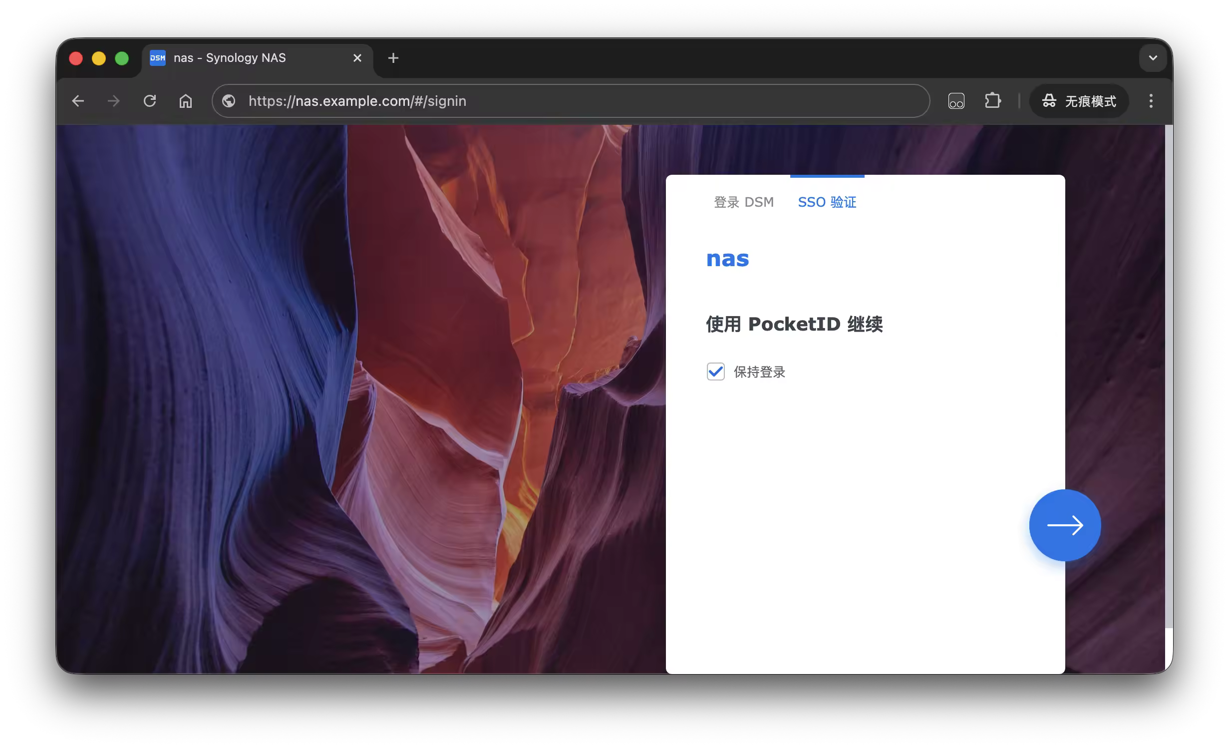 群晖 NAS 使用 PocketID 进行 SSO 登录界面